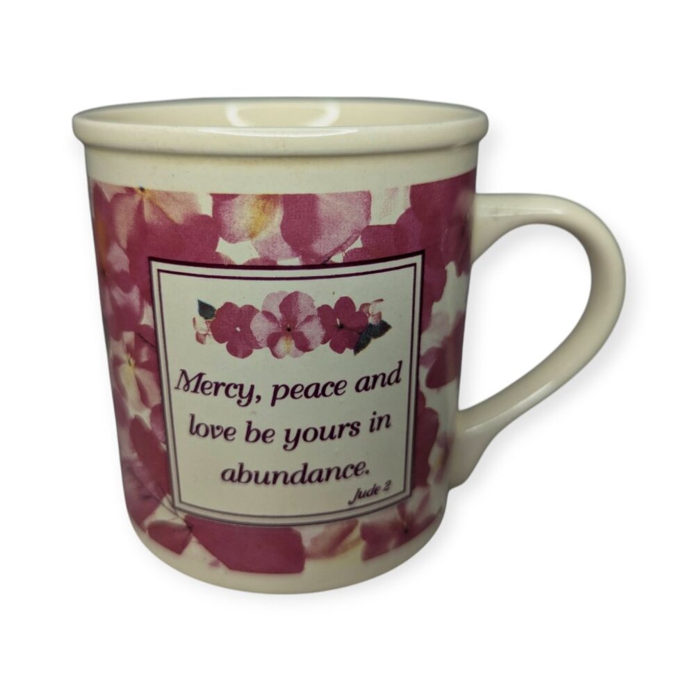 Vintage Zondervan Stoneware Pink & Cream Coffee Tee Mug w/ Bible Verse Jude 2